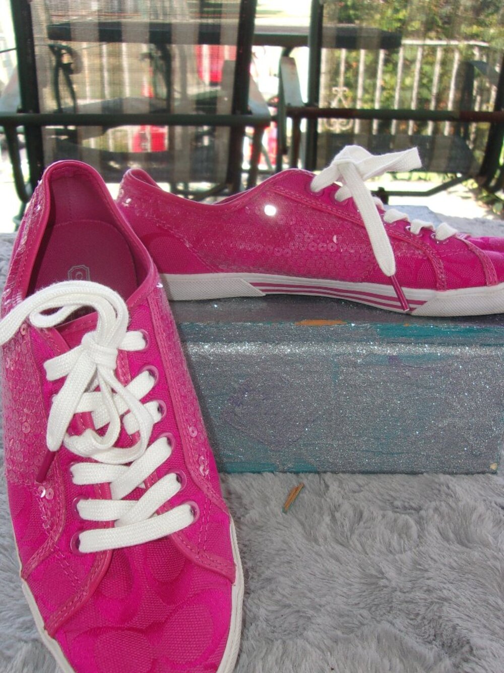 S-209 WOMENS COACH PINK SEQUIN LOWTOP SNEAKERS